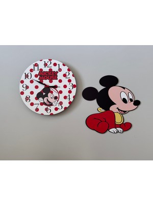 PremiumPort Ahşap Mickey Mouse Çocuk Odası Duvar Saati, Bebek ve Çocuklar Için Renkli Tasarım