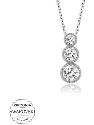 Fumeyabi Swarovski Taşlı Gümüş Üçtaş Tektaş Bayan Kolye