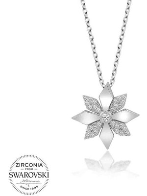 Fumeyabi Swarovski Taşlı Gümüş Çiçek Bayan Kolye