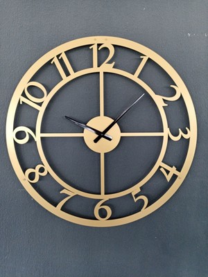 PremiumPort Şık Rakamlı Metal Gold Duvar Saati, 60X60 Cm, 1.5 mm Kalınlık