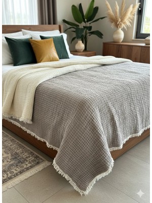 Monochrome Müslin Çift Kişilik 8 Kat - Yorgan/yatak Örtüsü Battal Boy (240X250 Cm) Vizon -Ekru