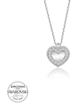 Fumeyabi Swarovski Taşlı Gümüş Kalp Bayan Kolye