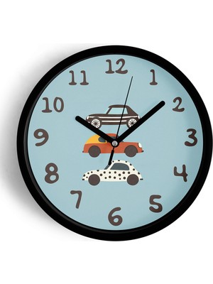 PremiumPort Modern Çocuk Odası Duvar Saati, 30CM, Siyah Kasa, Camli, Sessiz Mekanizma