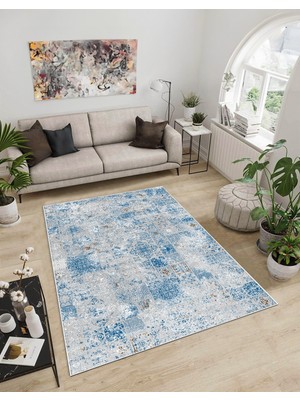 Dijidekor Shine M(187) Mavi Saçaksız Mutfak Koridor Yolluk Salon Yatak Odası Halısı