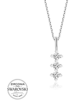 Fumeyabi Swarovski Taşlı Gümüş Üçtaş Tektaş Bayan Kolye