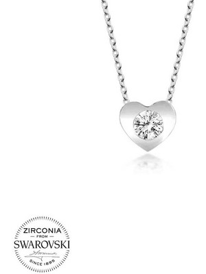 Fumeyabi Swarovski Taşlı Gümüş Kalp Bayan Kolye