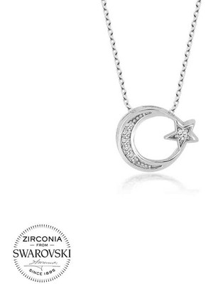 Fumeyabi Swarovski Taşlı Gümüş Ayyıldız Bayan Kolye