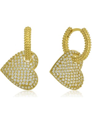 Fumeyabi Gümüş Gold Halka Kalp Bayan Küpe