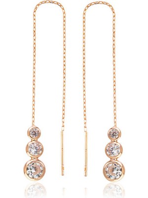 Fumeyabi Gümüş Beyaz Taşlı Zincirli Küpe