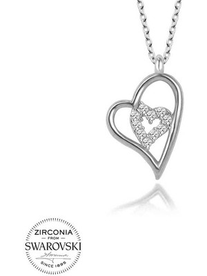 Fumeyabi Swarovski Taşlı Gümüş Kalp Bayan Kolye