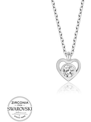 Fumeyabi Swarovski Taşlı Gümüş Kalp Bayan Kolye