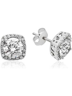 Fumeyabi Gümüş Kare Montür Pırlanta Modeli Küpe