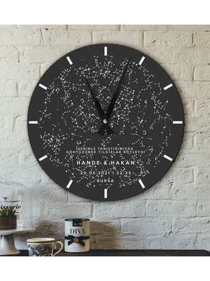 PremiumPort Kişiye Özel Gökyüzü Yıldız Haritası Ahşap Duvar Saati