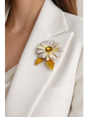 Modex Altın Sarısı Papatya Formlu Broş (7cm)