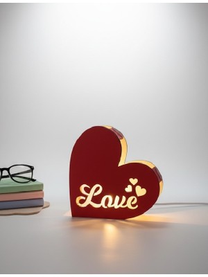 Runc Design Romantik Kalp Tasarımlı Gece Lambası - Kırmızı Love Işıklı Dekoratif Obje -Sevgililer Günü Hediyesi