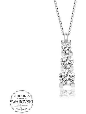 Fumeyabi Swarovski Taşlı Gümüş Üçtaş Tektaş Bayan Kolye