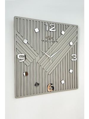 PremiumPort Şık Kare Çizgili Aynalı Duvar Saati 50X50, Sessiz Mekanizma