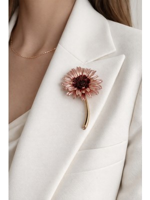 Modex Rose Rengi Çiçek Formlu Zarif Broş (5cm)