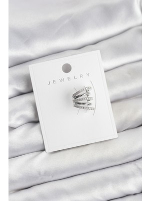 Gümüş Renk Pirinç Zirkon Taşlı Kıkırdak Earcuff Küpe