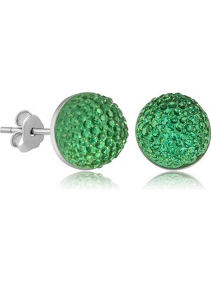 Fumeyabi Gümüş Yeşil Kristal Çivili Kadın Küpe