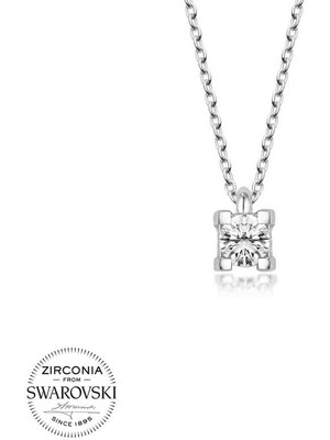 Fumeyabi Swarovski Taşlı Gümüş Tektaş Bayan Kolye