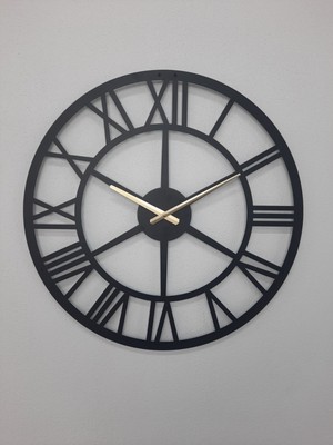 PremiumPort Şık Siyah Metal Duvar Saati, Roma Rakamlı, 60X60 Cm, 1,5 mm Kalınlık