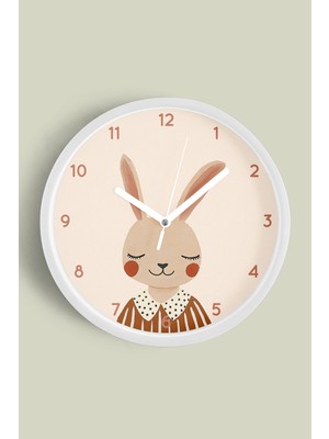 PremiumPort Sevimli Zarif Tavşan Çocuk Odası Modern Duvar Saati, 25CM, Cam Kasa, Sessiz Mekanizma