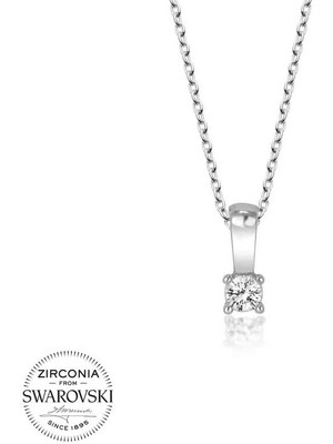 Fumeyabi Swarovski Taşlı Gümüş Tektaş Bayan Kolye