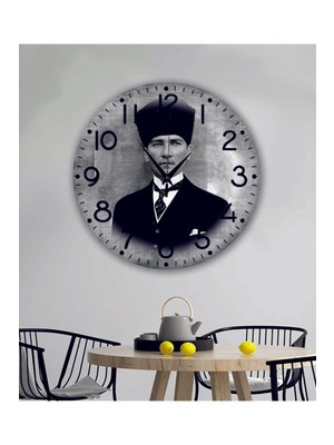PremiumPort Atatürk Temalı Dekoratif Duvar Saati 35X35 Cm, Şık ve Modern Tasarım