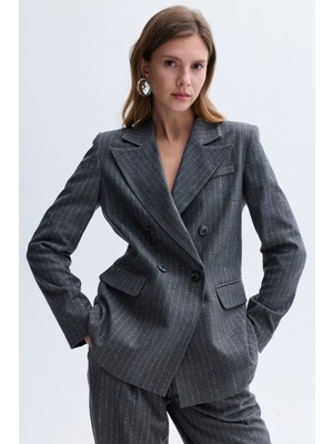 Fıtted Çizgili Blazer Ceket