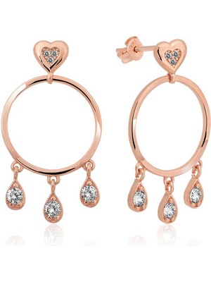 Fumeyabi Gümüş Kalp Detaylı Halka Bayan Küpe