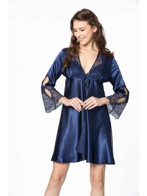 Pierre Cardin 6'lı Kaplı Midi Lacivert Gecelik Sabahlık Set 6625