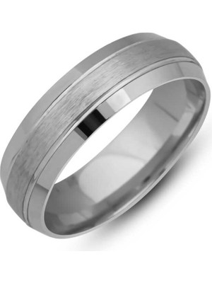 Fumeyabi Gümüş Bombeli Çizgi Desenli Rodyum Alyans