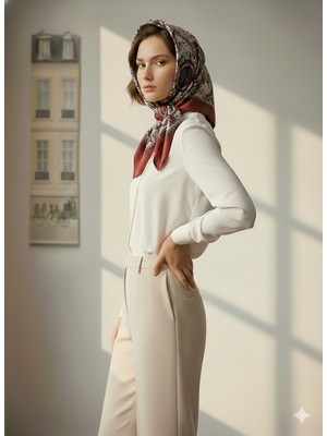 La Fien %100 Twill El Dikişi Desenli Eşarp 90X90