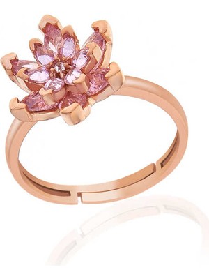 Fumeyabi Gümüş Rose Pembe Taşlı Lotus Çiçeği Kadın Yüzük