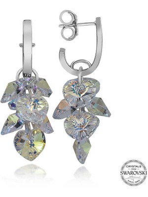 Fumeyabi Swarovski Crystal Taşlı Gümüş Kalp Salkım Sallantılı Çivili Kadın Küpe