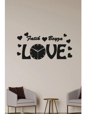 PremiumPort Kişiye Özel Ahşap Duvar Saati, Sevgi Temalı Dekorasyon Parçası