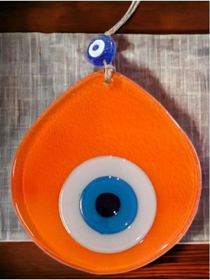 Orta Boy Şeffaf Turuncu Damla Desen Nazar Boncuklu Duvar Dekoru Cam Duvar Süsü