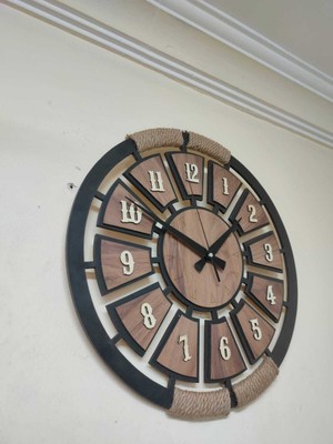 PremiumPort Ahşap Halatlı Dekoratif Duvar Saati 48CM, Şık ve Modern Tasarım