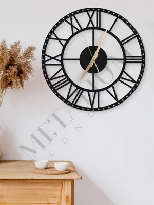 PremiumPort Şık Metal Duvar Saati, Roma Rakamlı, 60X60CM, Modern Dekorasyon Parçası