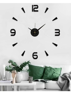 PremiumPort Büyük Boy 3D Türkçe Rakamlı Modern Duvar Saati Siyah