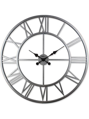 PremiumPort Şık Gümüş Renk Sessiz Duvar Saati 76 Cm, Modern ve Zarif Tasarım