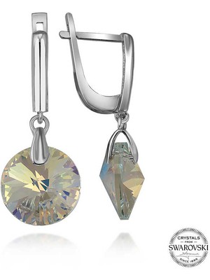 Fumeyabi Swarovski Crystal Taşlı Gümüş Beyaz Sallantılı Kadın Küpe