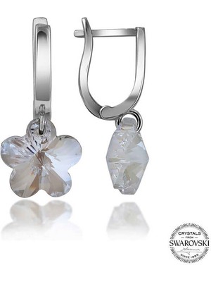 Fumeyabi Swarovski Crystal Taşlı Gümüş Beyaz Papatya Sallantılı Kadın Küpe