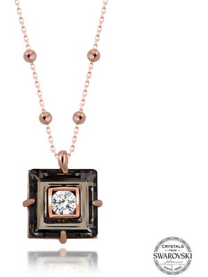 Fumeyabi Swarovski Crystal Taşlı Rose Top Zincir Siyah Elmas Gümüş Kadın Kolye