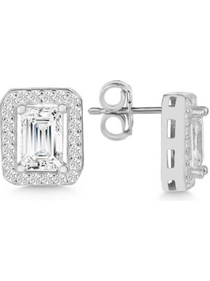 Fumeyabi Gümüş Beyaz Baget Taşlı Çivili Kadın Küpe