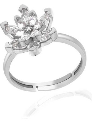 Fumeyabi Gümüş Beyaz Taşlı Lotus Çiçeği Kadın Yüzük