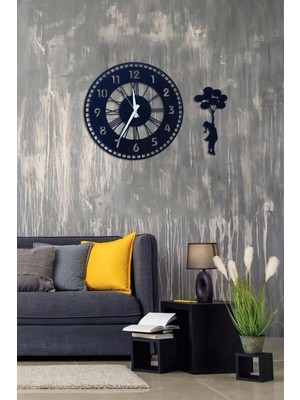 PremiumPort Ahşap Duvar Saati, Balonlu Kız Figürü, Şık ve Eğlenceli Tasarım