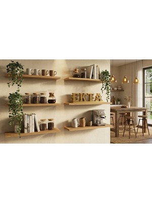 Ekta Mobilya 6 Adet Duvar Rafı - 50X15 cm - Mutfak Baharatlık ve Kitaplık Rafı