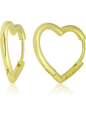 Fumeyabi Gümüş Gold Loved Yazılı Taşsız Kalp Kadın Küpe